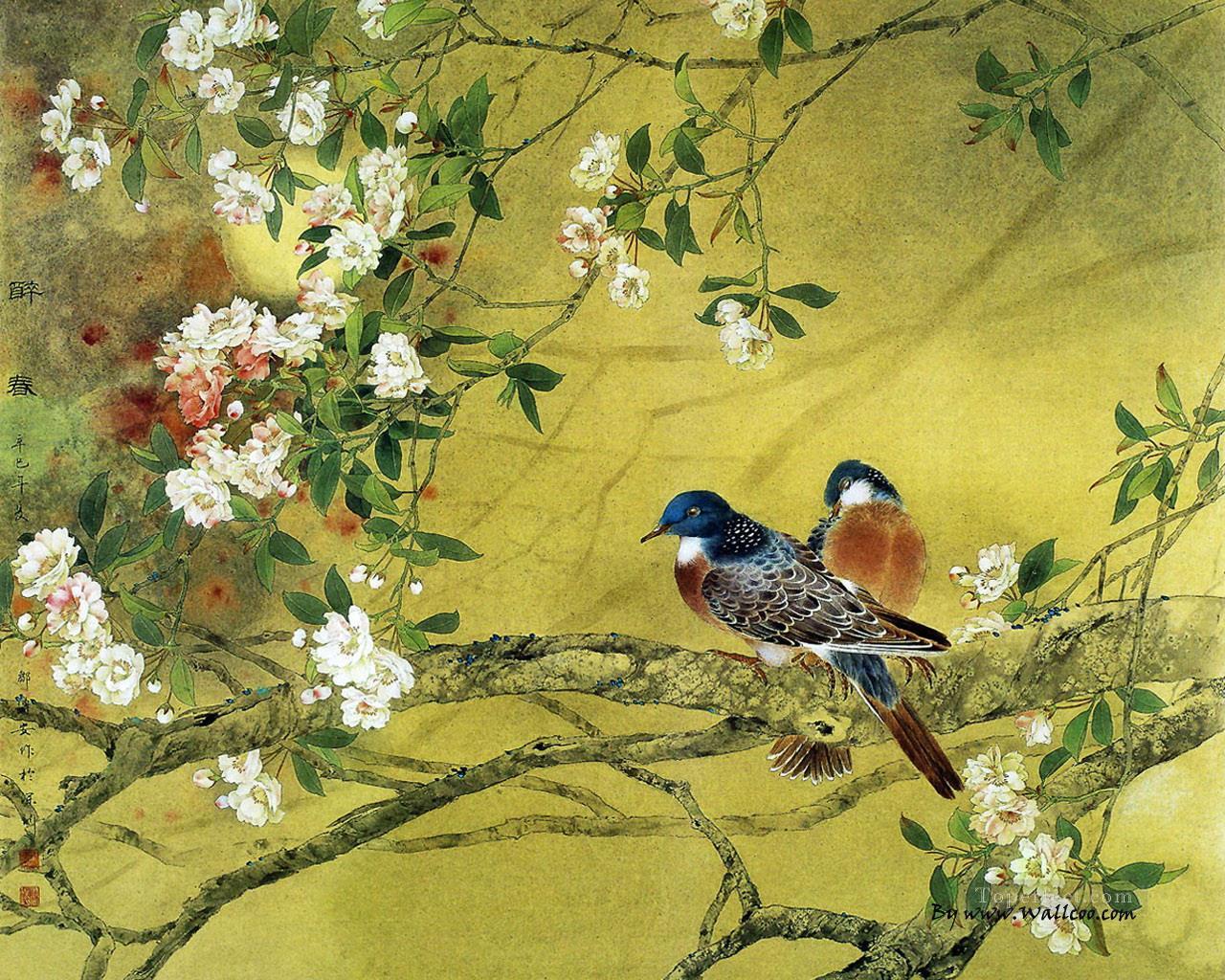 chinesische Malerei Vögel Blume betrunken im Frühjahr Ölgemälde